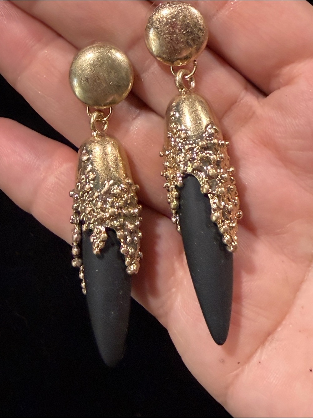 R.J. Grazino Gold-tone Black And Gold Lava Drip Post Drop Earrings NEW